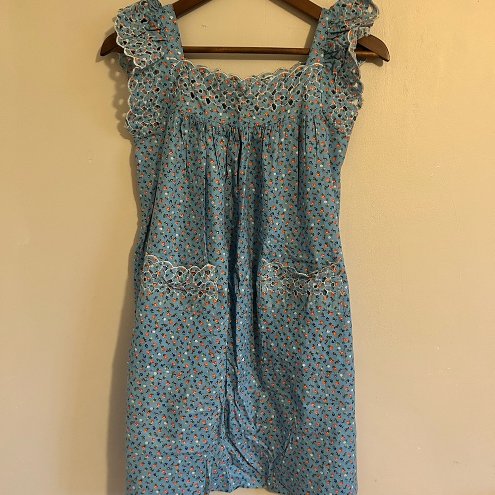 Nannette Light Blue Floral Mini Dress Vintage Babydoll Calico 60s Cottagecore S